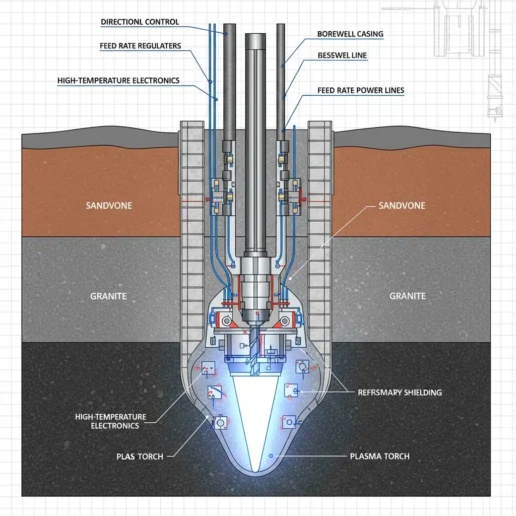 Detailed diagram of plasma drilling technology in action