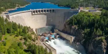 Modern hydropower dam with advanced turbines generating clean energy in the US.