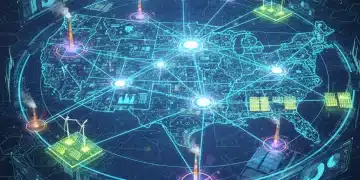 Futuristic smart grid network across the US symbolizing advanced clean energy investment opportunities.